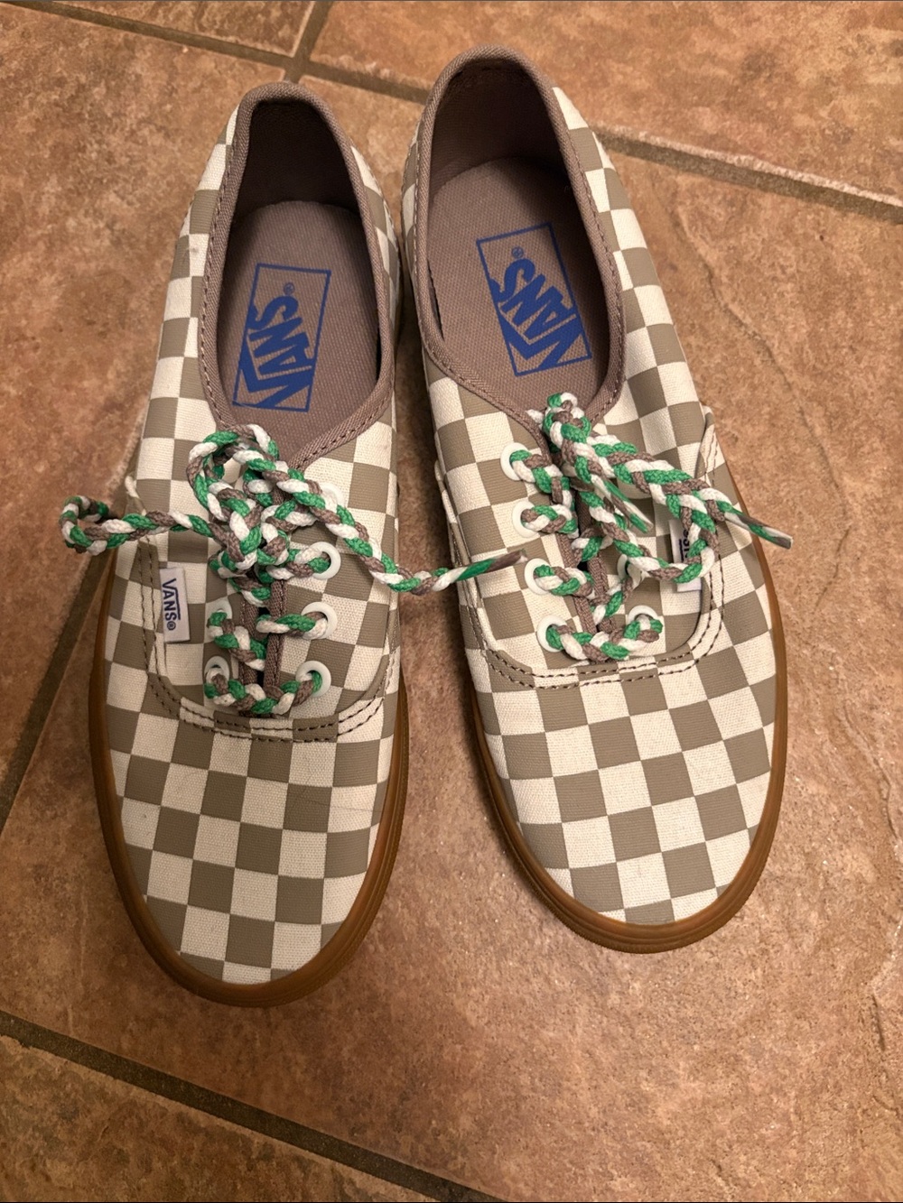 Vans Checkerboard Low-Top Sneakers in Beige, White & Brown